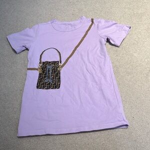 Lilac T-Shirt with Brown Bag Print girl blouse